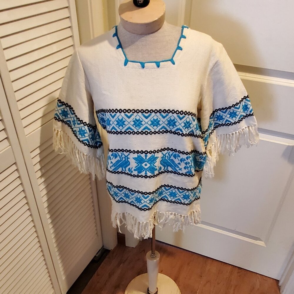 Vintage, Mexican embroidered fringey top